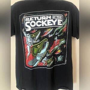Gildan Black and Red Short Sleeve Tee with Graphic Design
